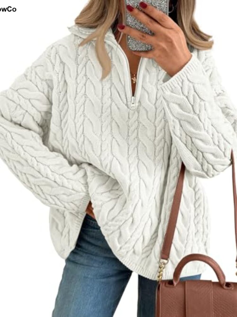 Oversized Chunky Cable Knit Quarter Zip Pullover Sweater